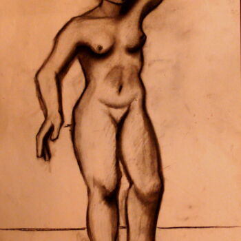 Drawing titled "Etude de Nu" by Paul Rossi, Original Artwork, Charcoal