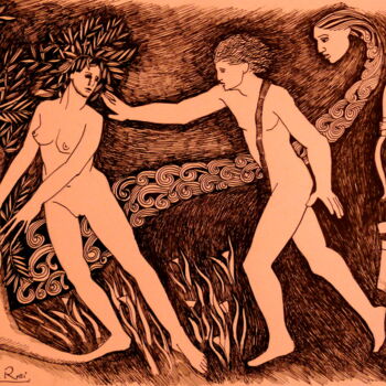 Drawing titled "Apollon et Daphne" by Paul Rossi, Original Artwork, Ink