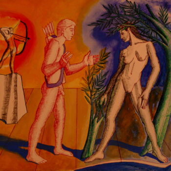 Ζωγραφική με τίτλο "Apollon et Daphne II" από Paul Rossi, Αυθεντικά έργα τέχνης, Γκουάς