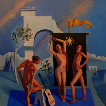 Peinture intitulée "Les Trois Grace III" par Paul Rossi, Œuvre d'art originale, Huile
