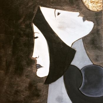 Pittura intitolato "The gold moon" da Paul Simon Hughes, Opera d'arte originale, Acrilico
