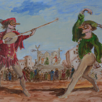 Drawing titled "Razullo and Cucurucu" by Paul Scott, Original Artwork, Acrylic Mounted on Other rigid panel