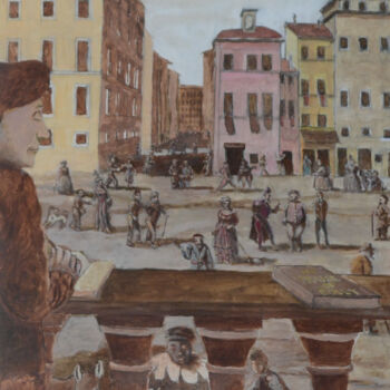 Картина под названием "Piazza di Spagna, w…" - Paul Scott, Подлинное произведение искусства, Акрил