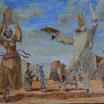 Pittura intitolato "Francischina and Gi…" da Paul Scott, Opera d'arte originale, Acrilico Montato su Altro pannello rigido