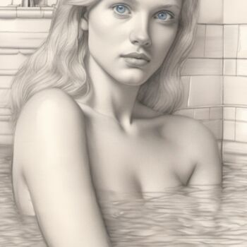 Peinture intitulée "Morning bath" par Paul Selow, Œuvre d'art originale, Graphite