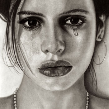 Dibujo titulada "Sad Beauty" por Paul Stowe, Obra de arte original, Grafito