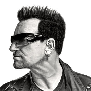 Zeichnungen mit dem Titel "Bono" von Paul Stowe, Original-Kunstwerk, Graphit