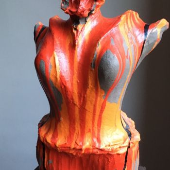 Skulptur mit dem Titel "femme à la tête en…" von Paul Yves Poumay, Original-Kunstwerk, Terra cotta