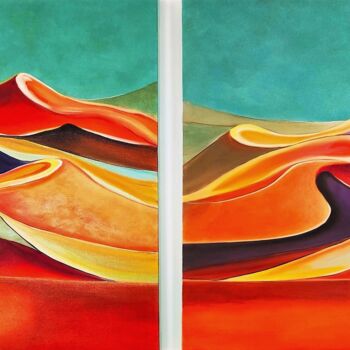 Painting titled "The Desert- Diptych" by Paula Berteotti, Original Artwork, Oil