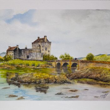 Painting titled "Eilean Donan Castle…" by Paula Bridges, Original Artwork, Watercolor Mounted on Other rigid panel