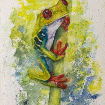 Pittura intitolato "Red Eyed Tree Frog…" da Paula Bridges, Opera d'arte originale, Acquarello Montato su Altro pannello rigi…