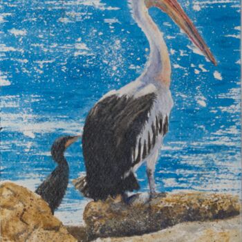 "Pelican on the Rock…" başlıklı Tablo Paula Bridges tarafından, Orijinal sanat, Suluboya Diğer sert panel üzerine monte edil…