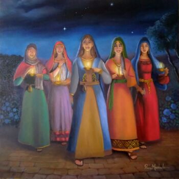 Pintura intitulada "As Cinco Prudentes" por Paula Machado, Obras de arte originais, Óleo Montado em Painel de madeira
