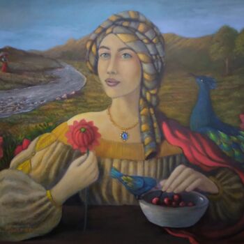 Painting titled "Saciedade da Alma" by Paula Machado, Original Artwork, Oil Mounted on Wood Stretcher frame