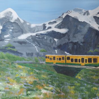 Malerei mit dem Titel "Tren cremallera hac…" von Paula Prieto, Original-Kunstwerk, Öl