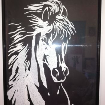 Pintura intitulada "Cavalo Branco - sil…" por Paula Torres, Obras de arte originais, Pintura de vitral Montado em Painel de…
