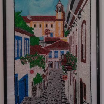 Pintura intitulada "Rua com flores" por Paula Torres, Obras de arte originais, Pintura de vitral Montado em Painel de madeira