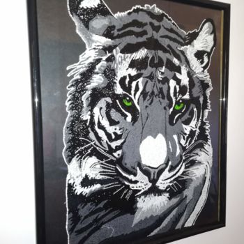Pintura intitulada "Cabeça de Tigre" por Paula Torres, Obras de arte originais, Pintura de vitral Montado em Painel de madei…