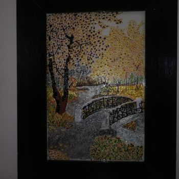 Pintura intitulada "A ponte" por Paula Torres, Obras de arte originais, Pintura de vitral Montado em Painel de madeira