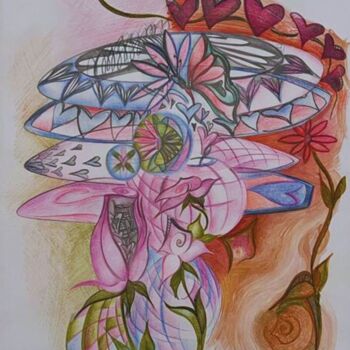 Dessin intitulée "Una flor per cápita" par Paula Reschini Mengoni, Œuvre d'art originale, Crayon