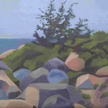 Painting titled "Rocks at Hammonasett" by Paula Emery, Original Artwork, Oil