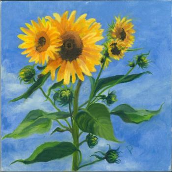 Malerei mit dem Titel "Sunflowers at Bauer…" von Paula Emery, Original-Kunstwerk, Öl