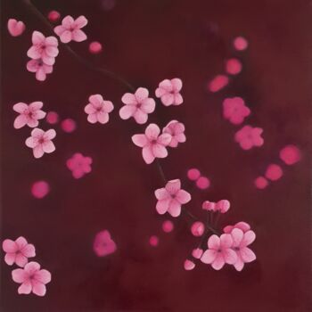 Painting titled "Printemps Pourpre" by Paula Valdivia, Original Artwork, Oil Mounted on Wood Stretcher frame