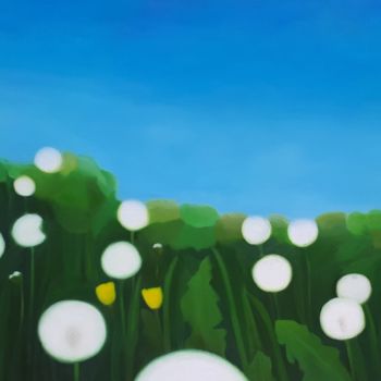 Painting titled "Dandelions" by Paula Valdivia, Original Artwork, Oil Mounted on Wood Stretcher frame