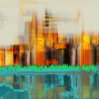 Digitale Kunst getiteld "panorama de la ville" door Paul Destaercke, Origineel Kunstwerk, Digitaal Schilderwerk