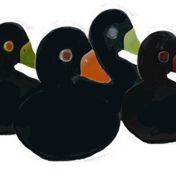 Digitale Kunst getiteld "Ducks in black" door Paul Destaercke, Origineel Kunstwerk, Digitaal Schilderwerk