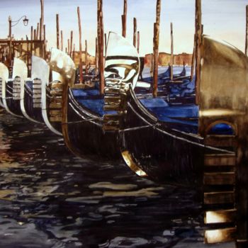 Malarstwo zatytułowany „Les gondoles attrap…” autorstwa Paul Dmoch, Oryginalna praca, Akwarela