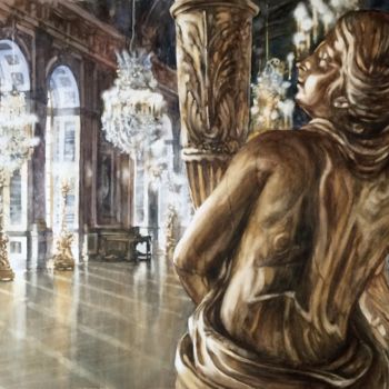 Pintura intitulada "La fille dorée" por Paul Dmoch, Obras de arte originais, Aquarela
