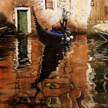 Peinture intitulée "Gondole dans les re…" par Paul Dmoch, Œuvre d'art originale