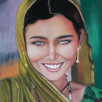 Pittura intitolato "Femme du Rajasthan" da Paule Benatti, Opera d'arte originale, Pastello Montato su Cartone