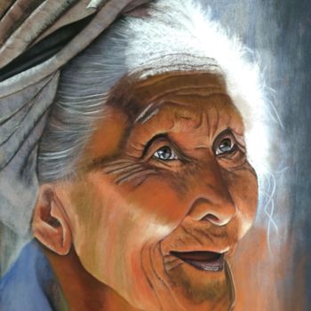 Pintura intitulada "La Mamma (Pérou)" por Paule Benatti, Obras de arte originais, Pastel Montado em Cartão