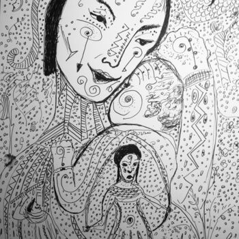Σχέδιο με τίτλο "Tatoo maternité" από Paule Daran, Αυθεντικά έργα τέχνης, Μελάνι