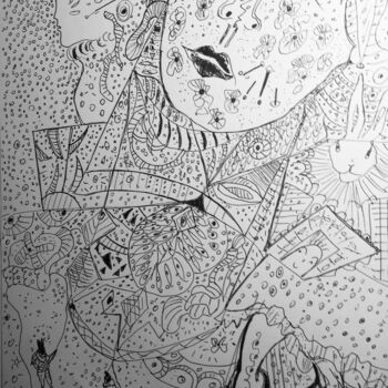 Drawing titled "Tatoo Alice au pays…" by Paule Daran, Original Artwork, Ink