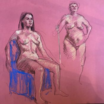 Disegno intitolato "Duo rose" da Paule Guerin, Opera d'arte originale, Matite colorate