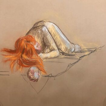 Dessin intitulée "Francesca allongée" par Paule Guerin, Œuvre d'art originale, Conté