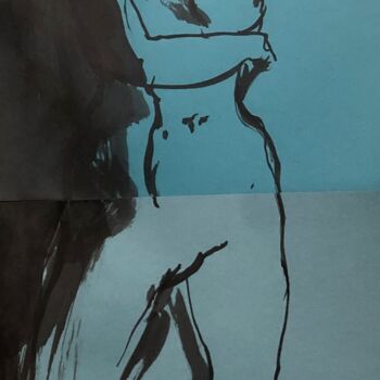 Dessin intitulée "Deux bleus" par Paule Guerin, Œuvre d'art originale, Encre