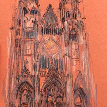 Dessin intitulée "Cathédrale de Tours" par Paule Guerin, Œuvre d'art originale, Pastel