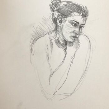 Drawing titled "Pensive" by Paule Guerin, Original Artwork, Pencil