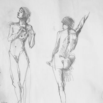 Zeichnungen mit dem Titel "Deux Héloïse" von Paule Guerin, Original-Kunstwerk, Bleistift