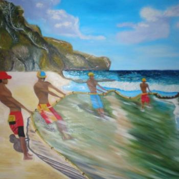 Malerei mit dem Titel "Faena de pescadores…" von Paulette, Original-Kunstwerk, Öl