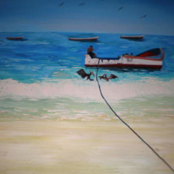 Painting titled "Pescadores en Manza…" by Paulette, Original Artwork, Oil