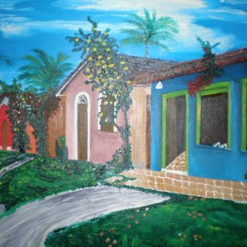Painting titled "Tiendas de artesani…" by Paulette, Original Artwork, Oil
