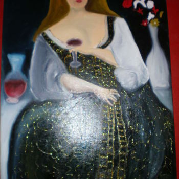Картина под названием "La Dama del Vino" - Paulette, Подлинное произведение искусства, Масло