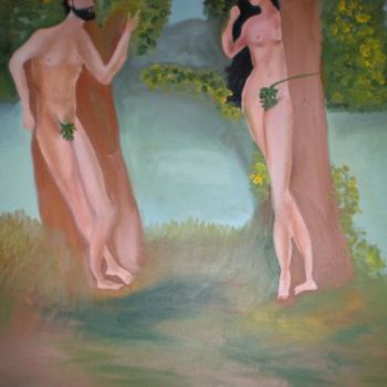 Peinture intitulée "Adan y Eva en el Pa…" par Paulette, Œuvre d'art originale, Autre