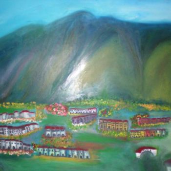 Картина под названием "Casas de techos roj…" - Paulette, Подлинное произведение искусства, Масло