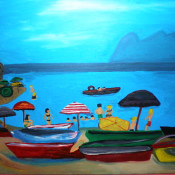 Peinture intitulée "Domingo en la playa" par Paulette, Œuvre d'art originale, Huile